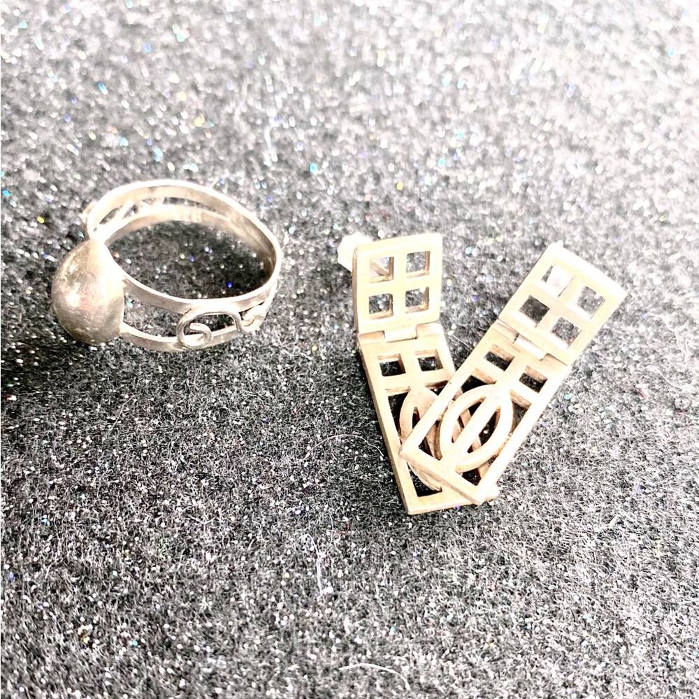 Vintage Sterling silver earrings and ring set Sterling simple Statement